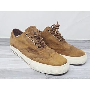 Polo Ralph Lauren Vultan 9D Oiled Matte Suede Wingtip Sneaker Casual Shoe Brown